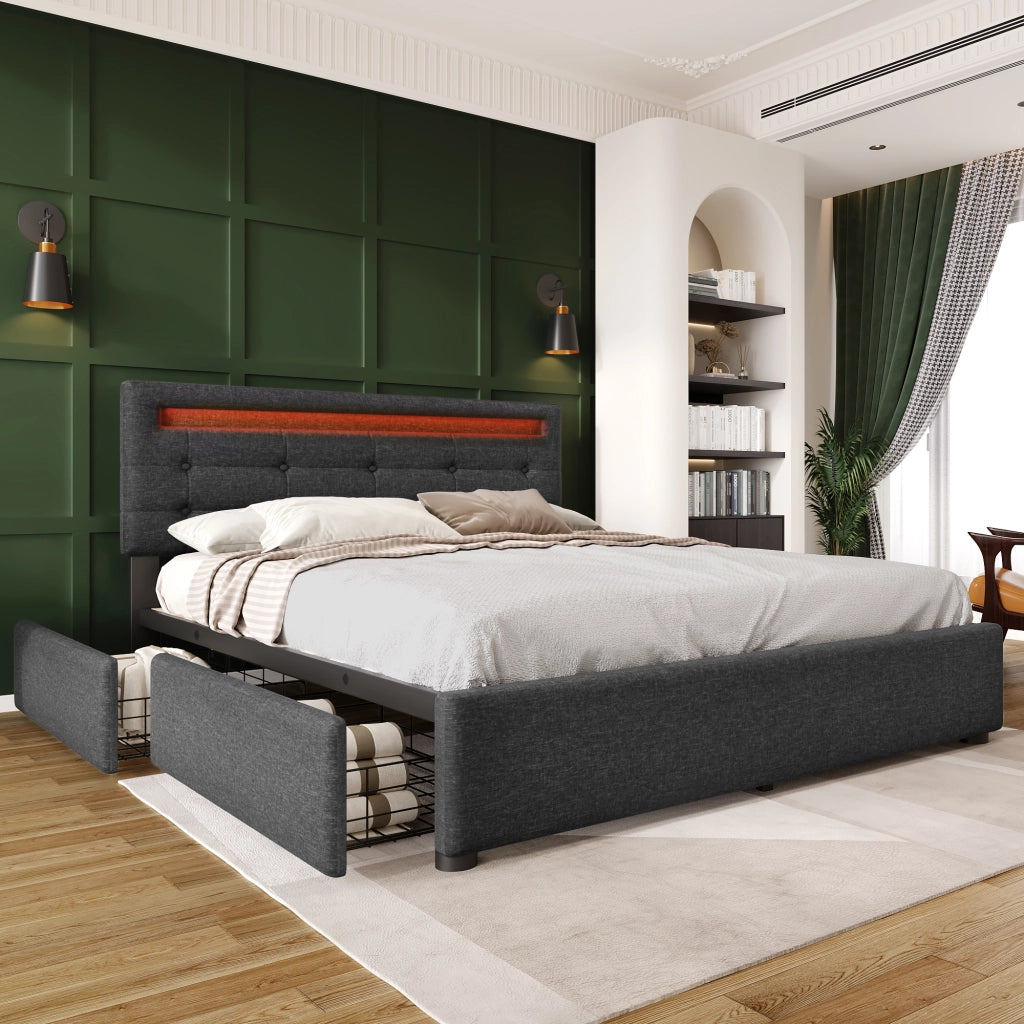 Letto contenitore grigio 140x200 con testiera LED