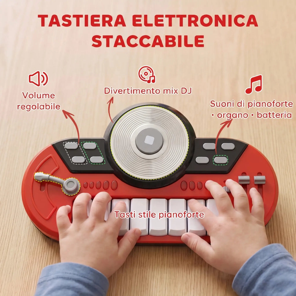 Batteria Musicale Giocattolo per Bambini con Microfono e Tastiera  Rossa