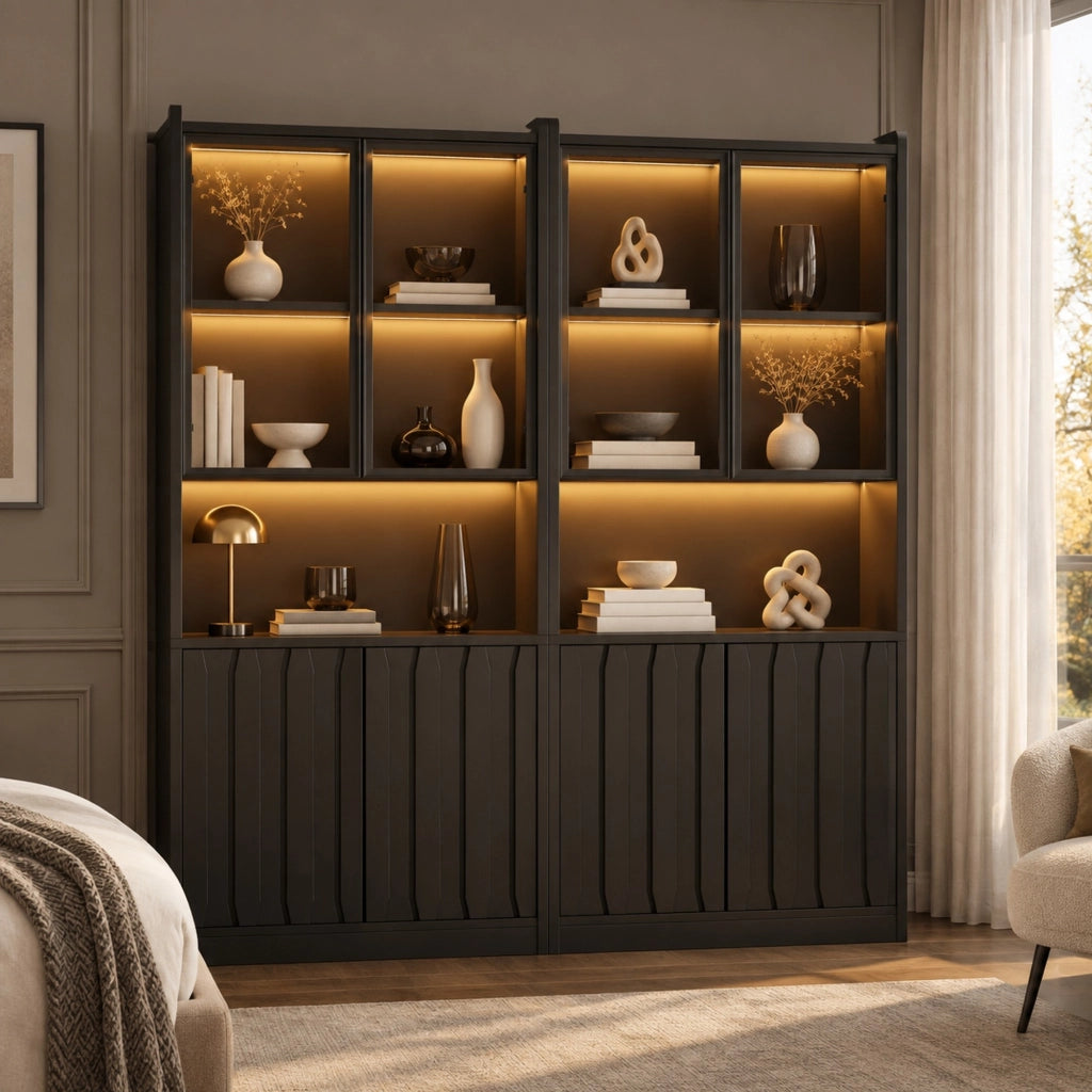 Set di 2 vetrine 160x35x200 cm con LED Bluetooth e vetro temprato; nero