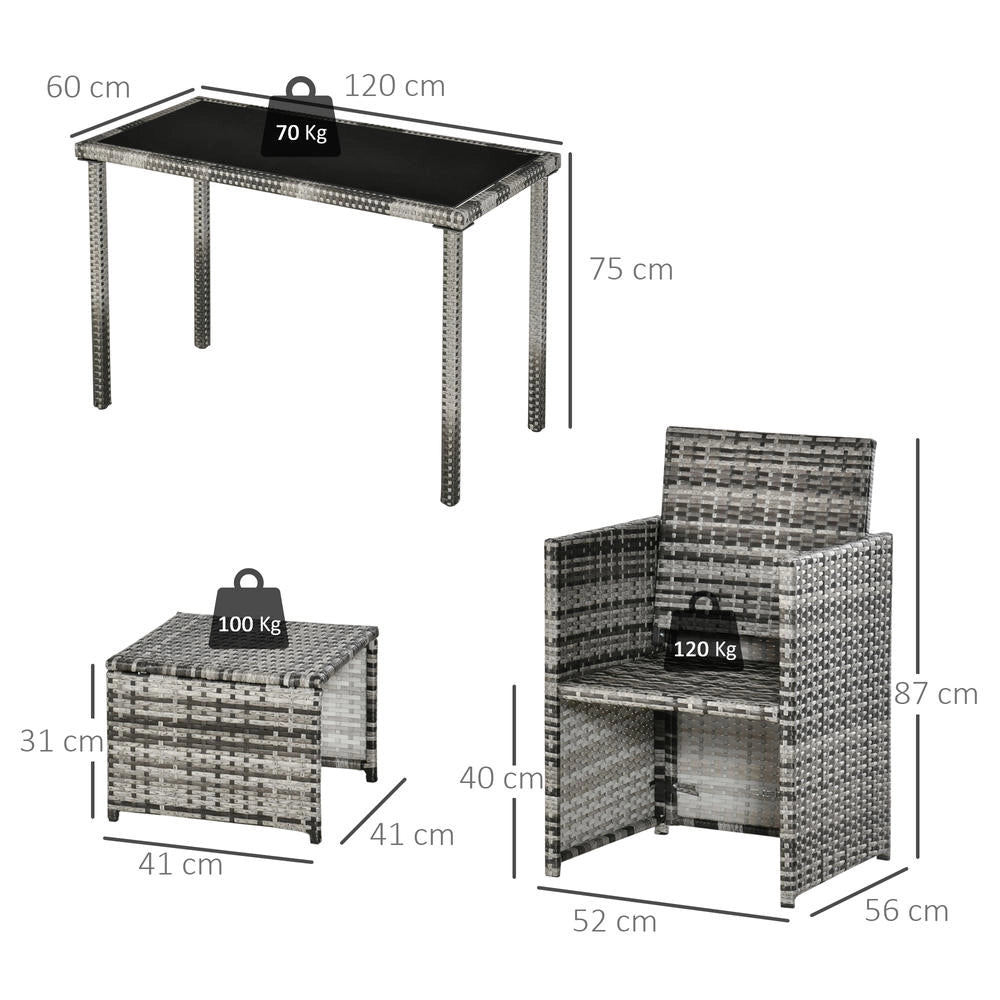 Set da Pranzo da Giardino in Polyrattan Grigio per 4 Persone con Cuscini, Salotto da Esterno Resistente e Durevole per Terrazza
