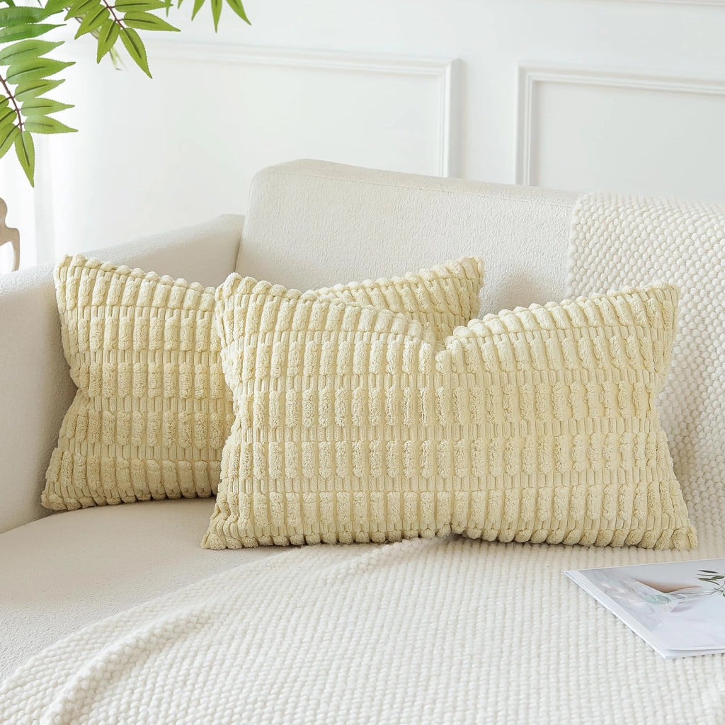 Set di 2 federe per cuscini in velluto, 40x60 cm, color beige-giallo