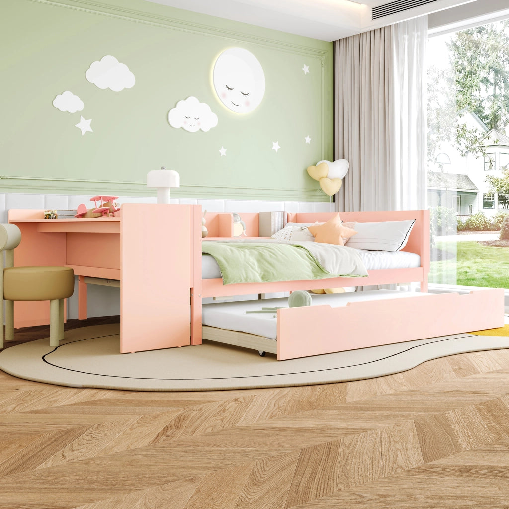 Letto matrimoniale rosa 140x200 con scrivania