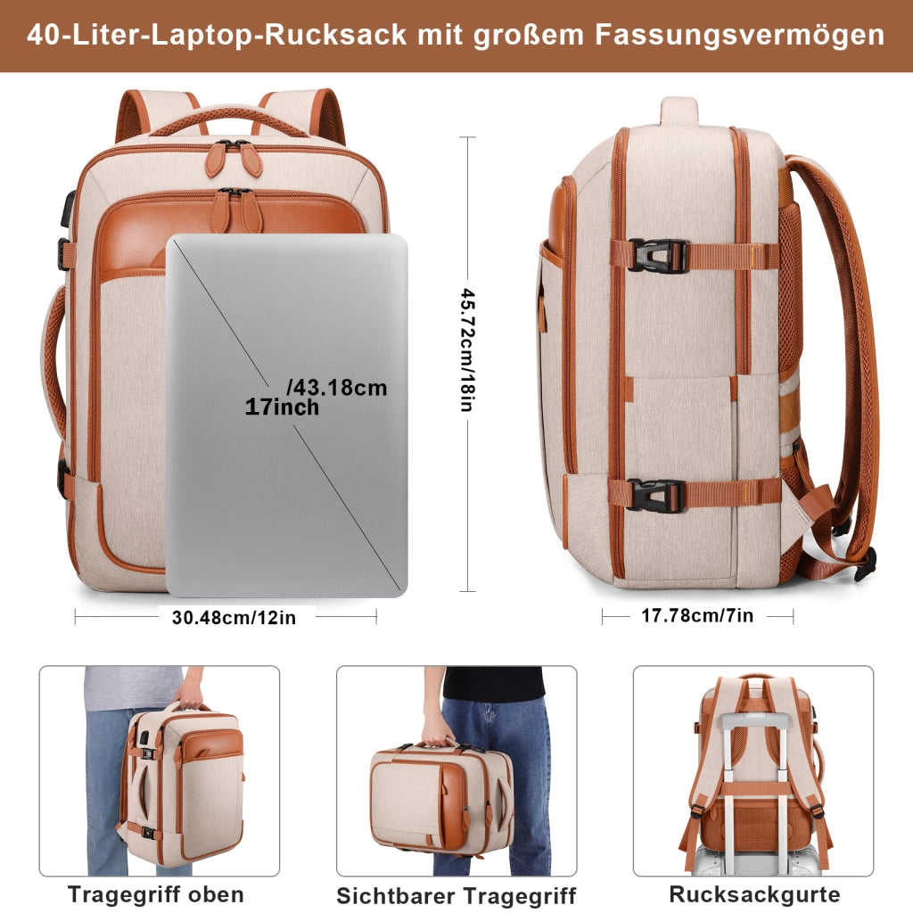 Zaino da viaggio espandibile 40 l con porta USB e 4 organizer