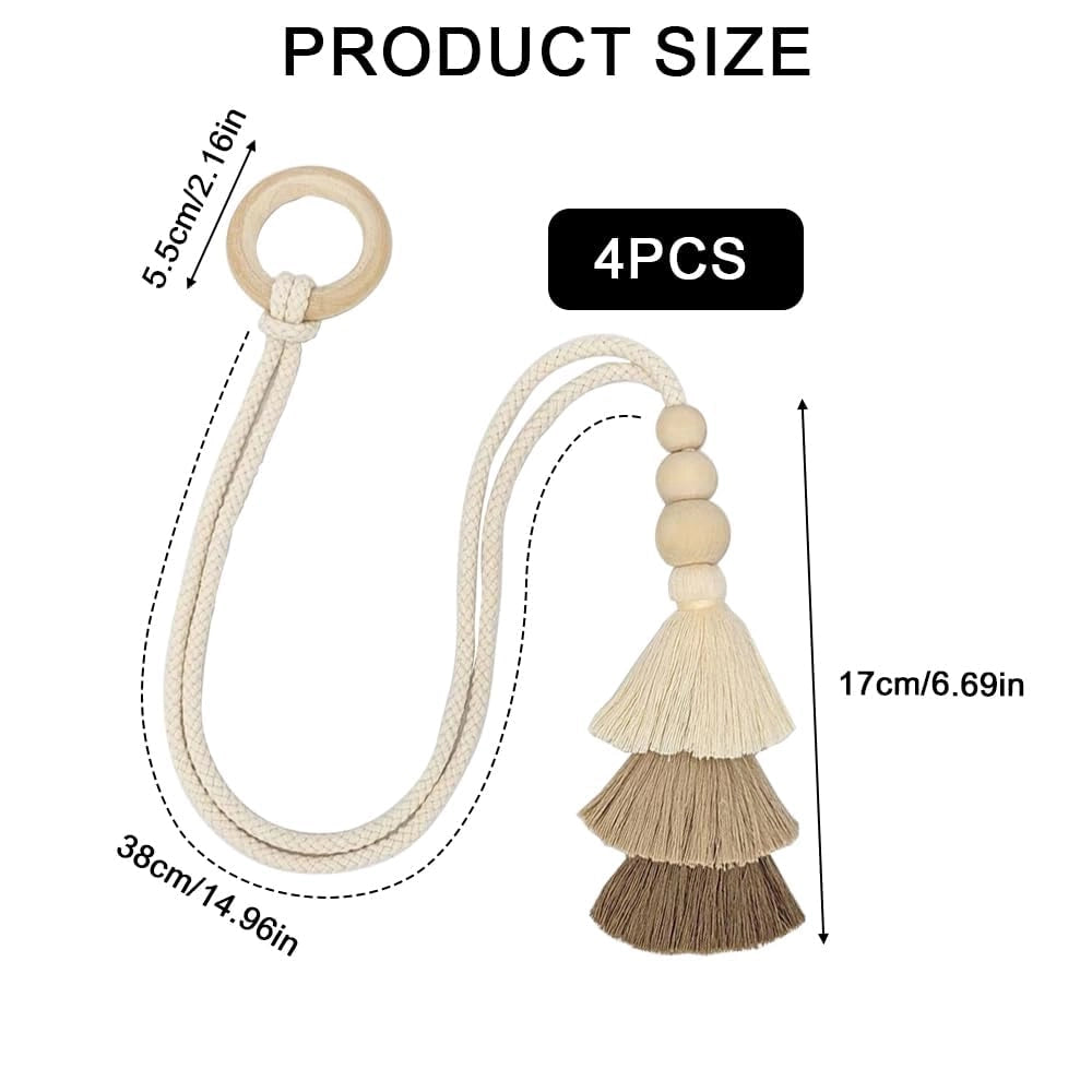 Supporti per tende con frange, design bohémien, set da 4, forma circolare, 38 cm