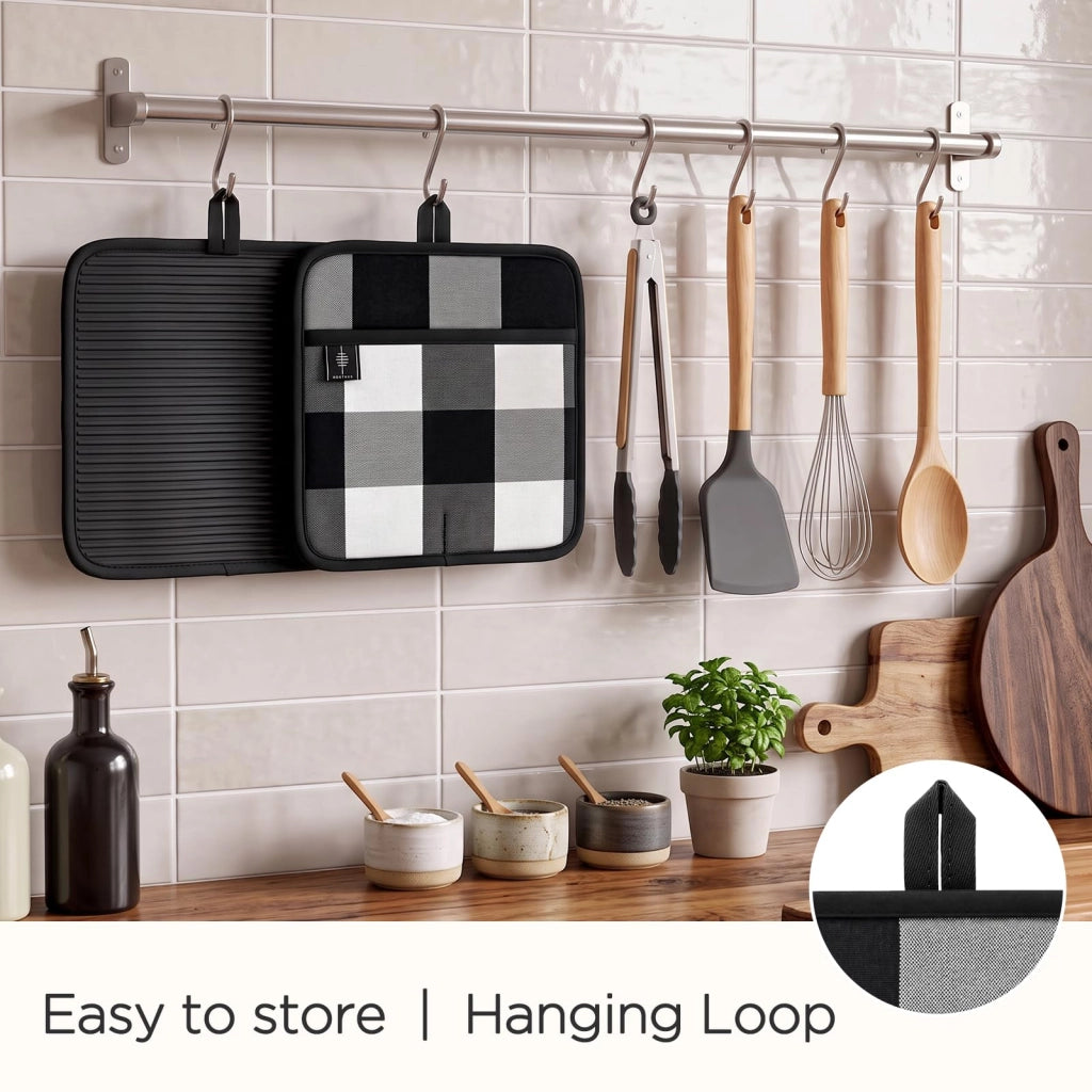 Set di strofinacci in silicone e cotone, 20x20 cm, confezione da 2, colore bianco e nero