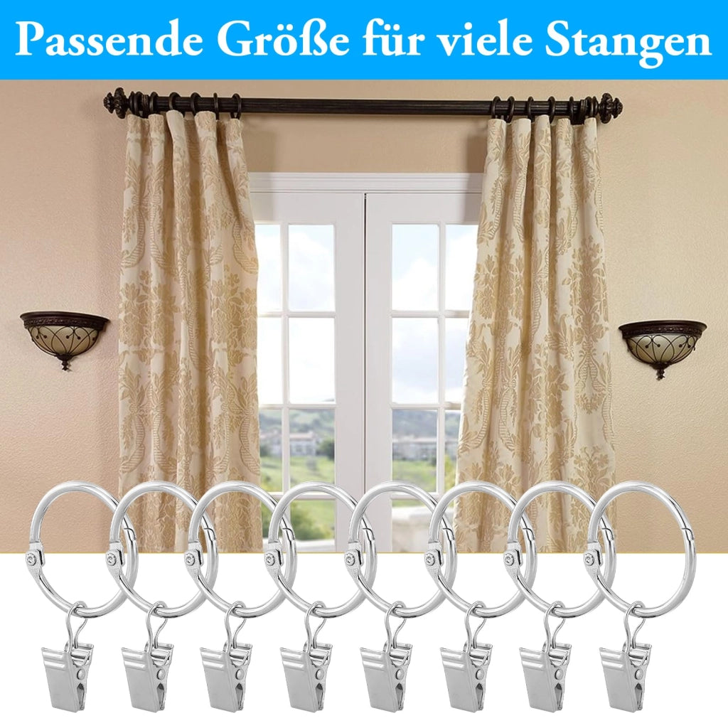 Anelli per tende con clip, 28 pezzi, argento, 32 mm, metallo