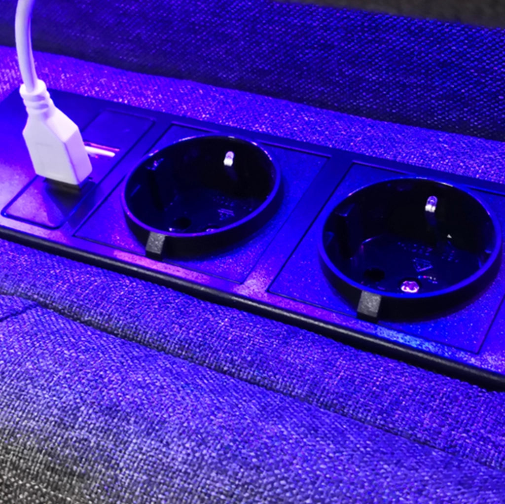 LETTO Imbottito 160x200 cm grigio con testiera contenitore, prese USB e LED