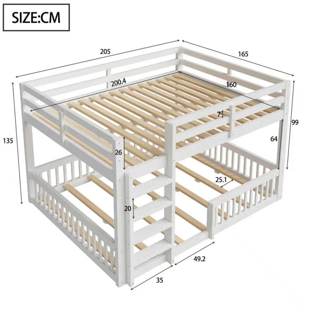 Letto a castello 160x200 cm bianco in pino e MDF con sponde