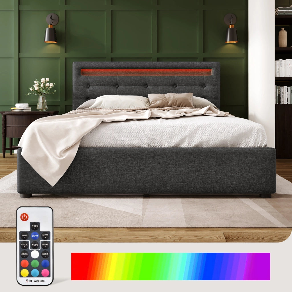 Letto contenitore grigio 140x200 con testiera LED