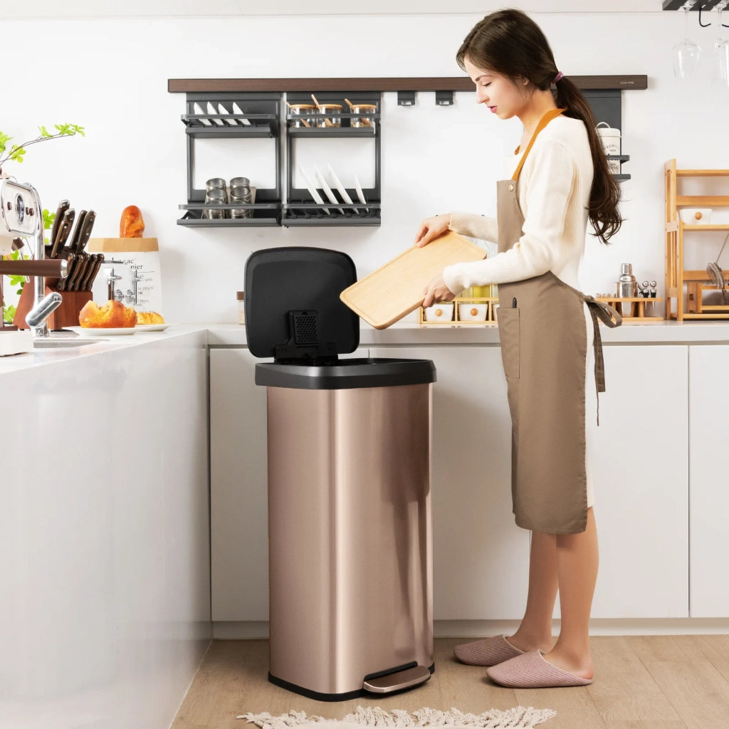 68L Step Trash Can with Soft Close Lid and Deodorizer Compartment-Golden