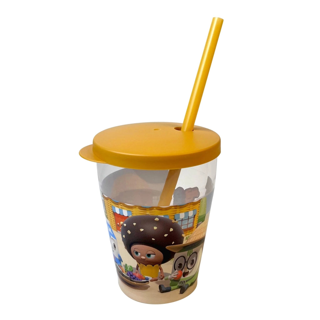 Bicchieri Bread Barbershop, 4 x 385 ml, con coperchi e cannucce, Made in Italy
