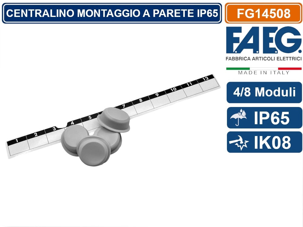 CENTRALINO A PARETE  8 MODULI TENUTA STAGNA IP65 COLORE GRIGIO CON SPORTELLO FAEG - FG14508