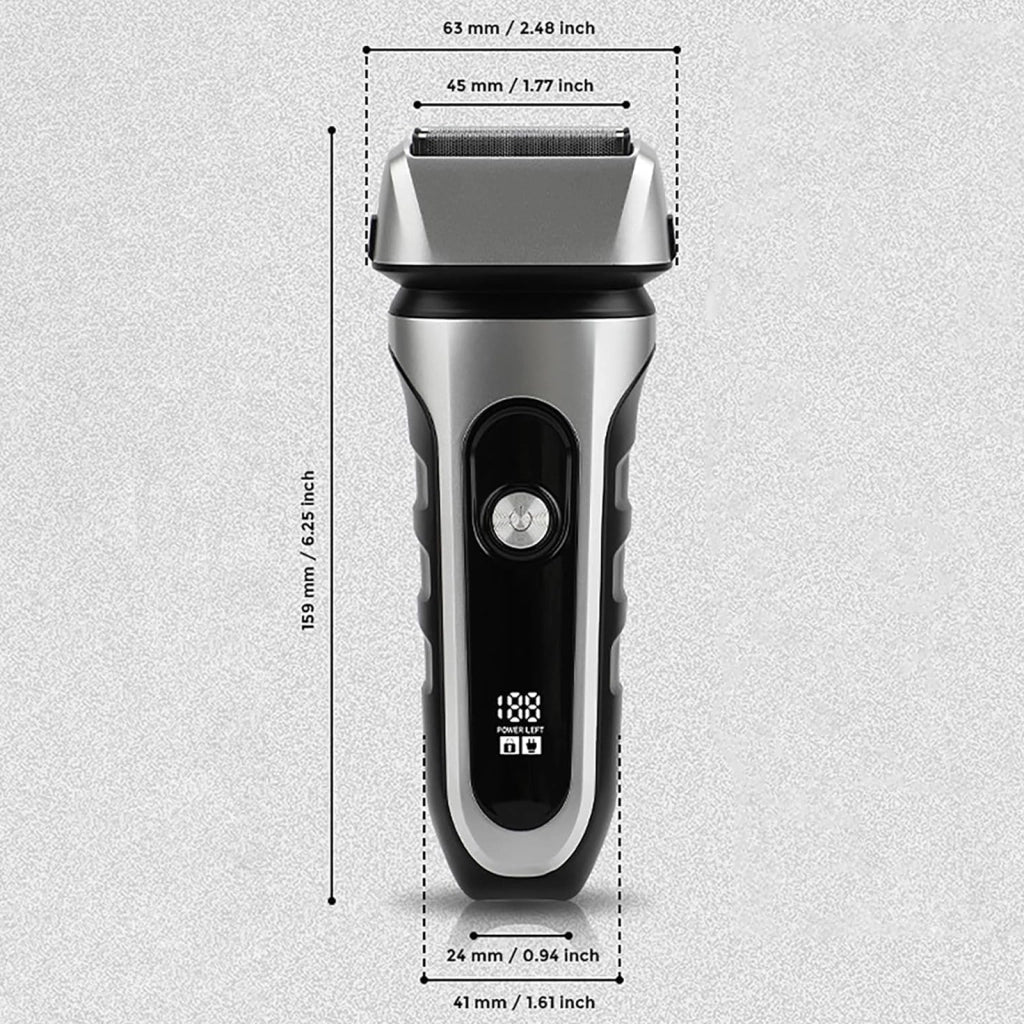 Rasoio elettrico da uomo impermeabile con lame flottanti e display a LED