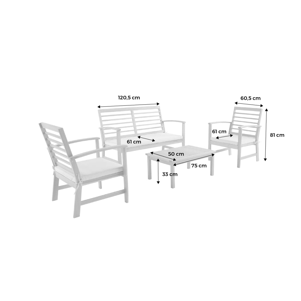 Set da giardino in legno di acacia per 4 persone, beige