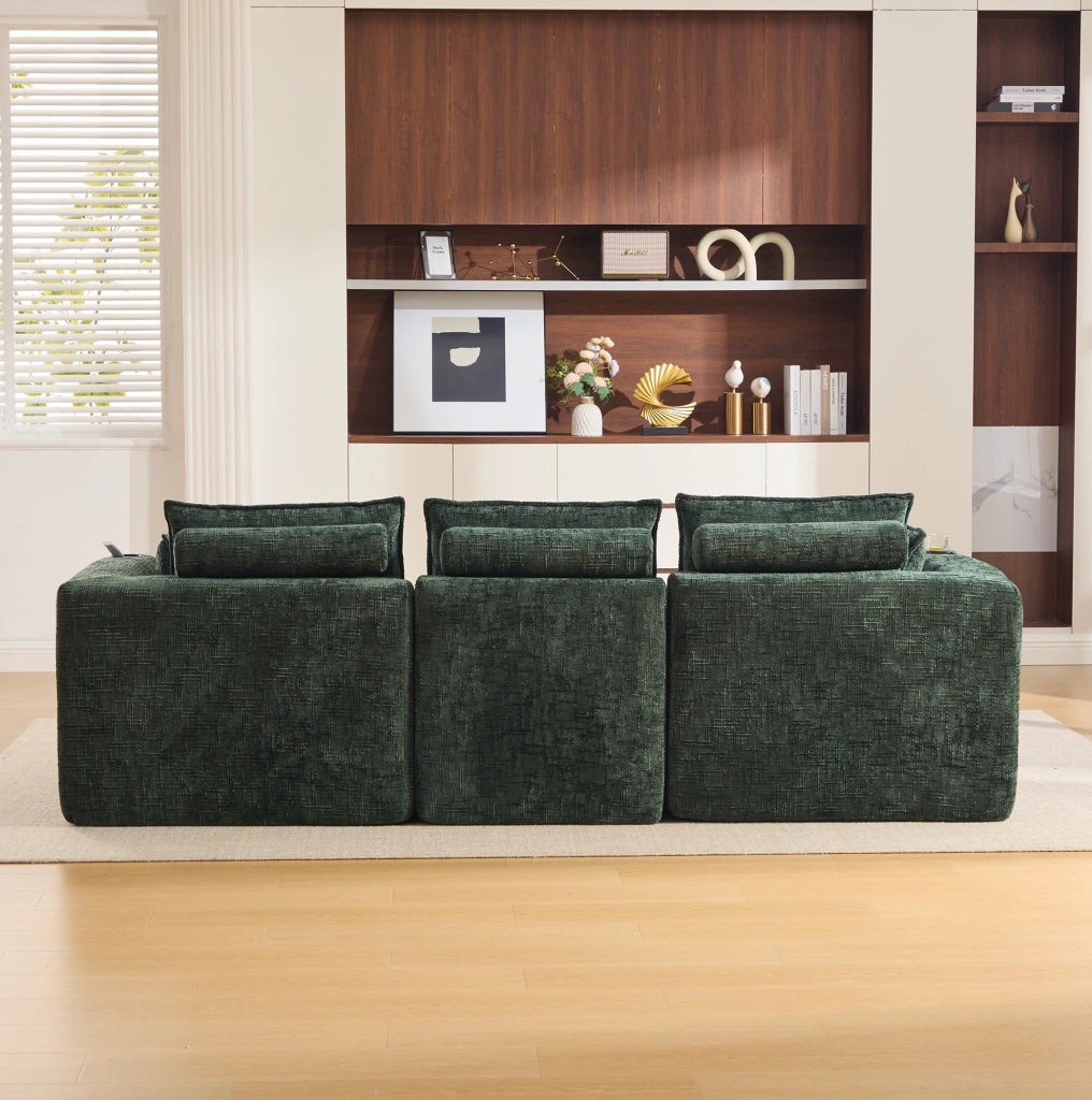DIVANO Modulare con pouf 256x161x75 cm in ciniglia verde