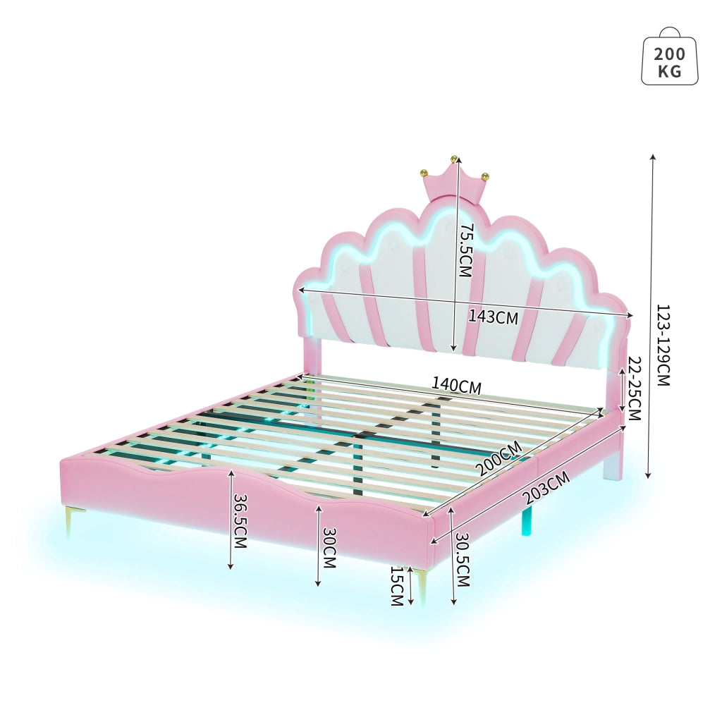 Letto matrimoniale rosa 140 x 200 cm con corona