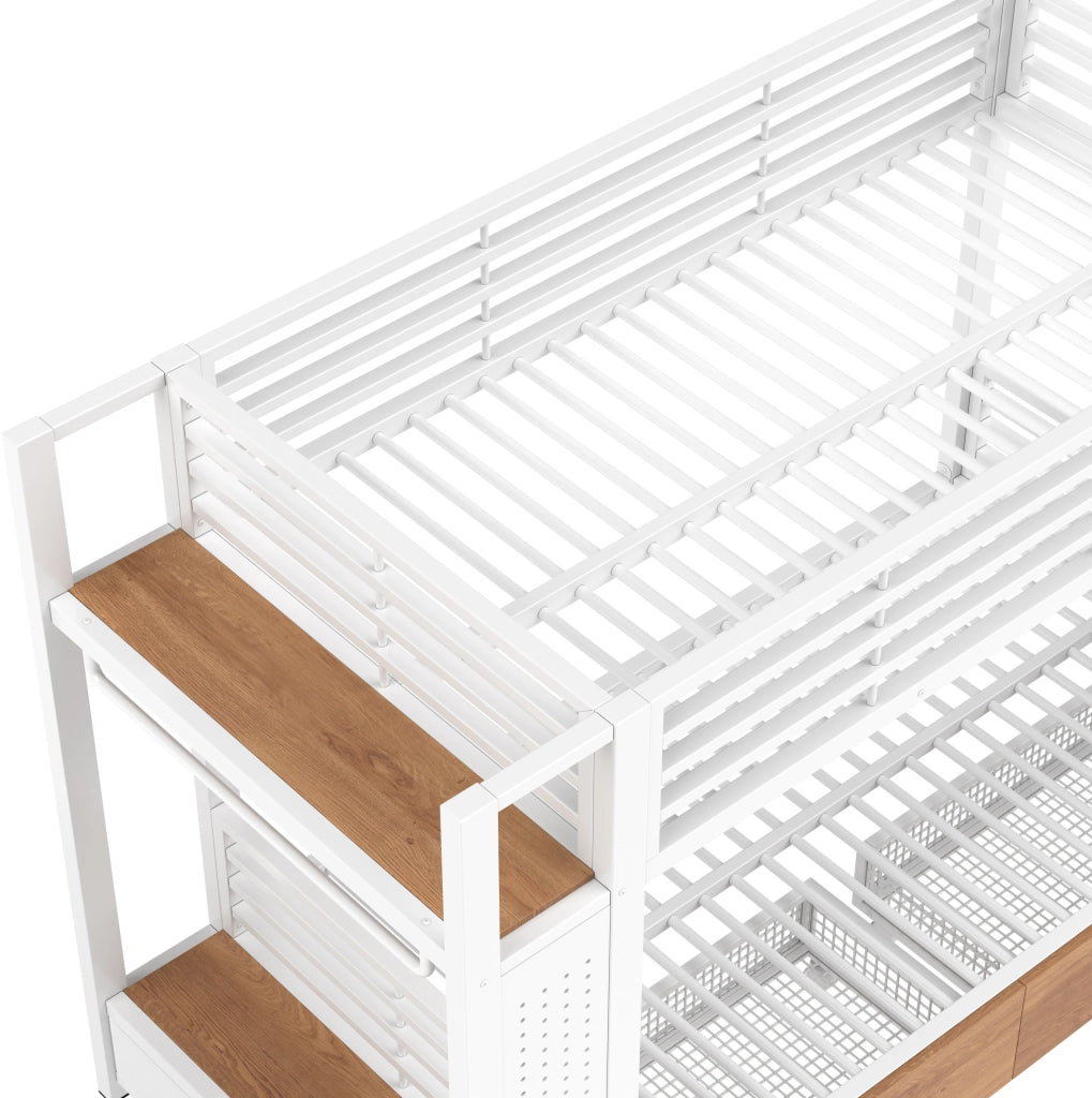 Letto a castello 90x200 cm bianco con cassetti e luce LED