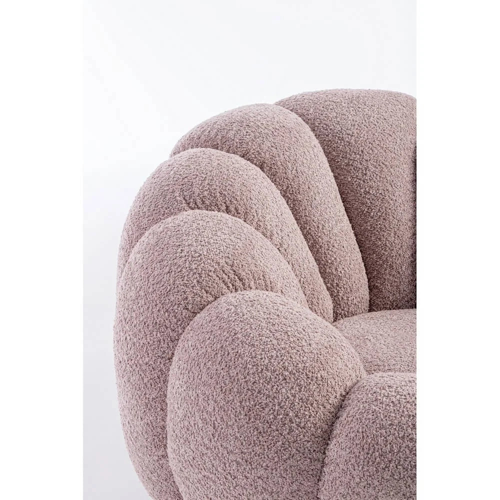 Poltrona Girevole Bouclé con Base in Acciaio Dorato Rachel Rosa