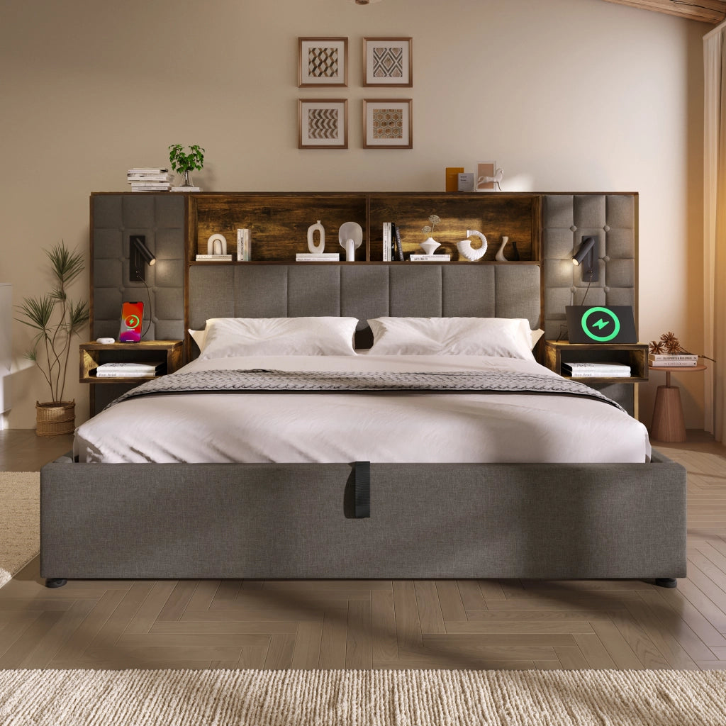 Letto imbottito 160x200 grigio con contenitore
