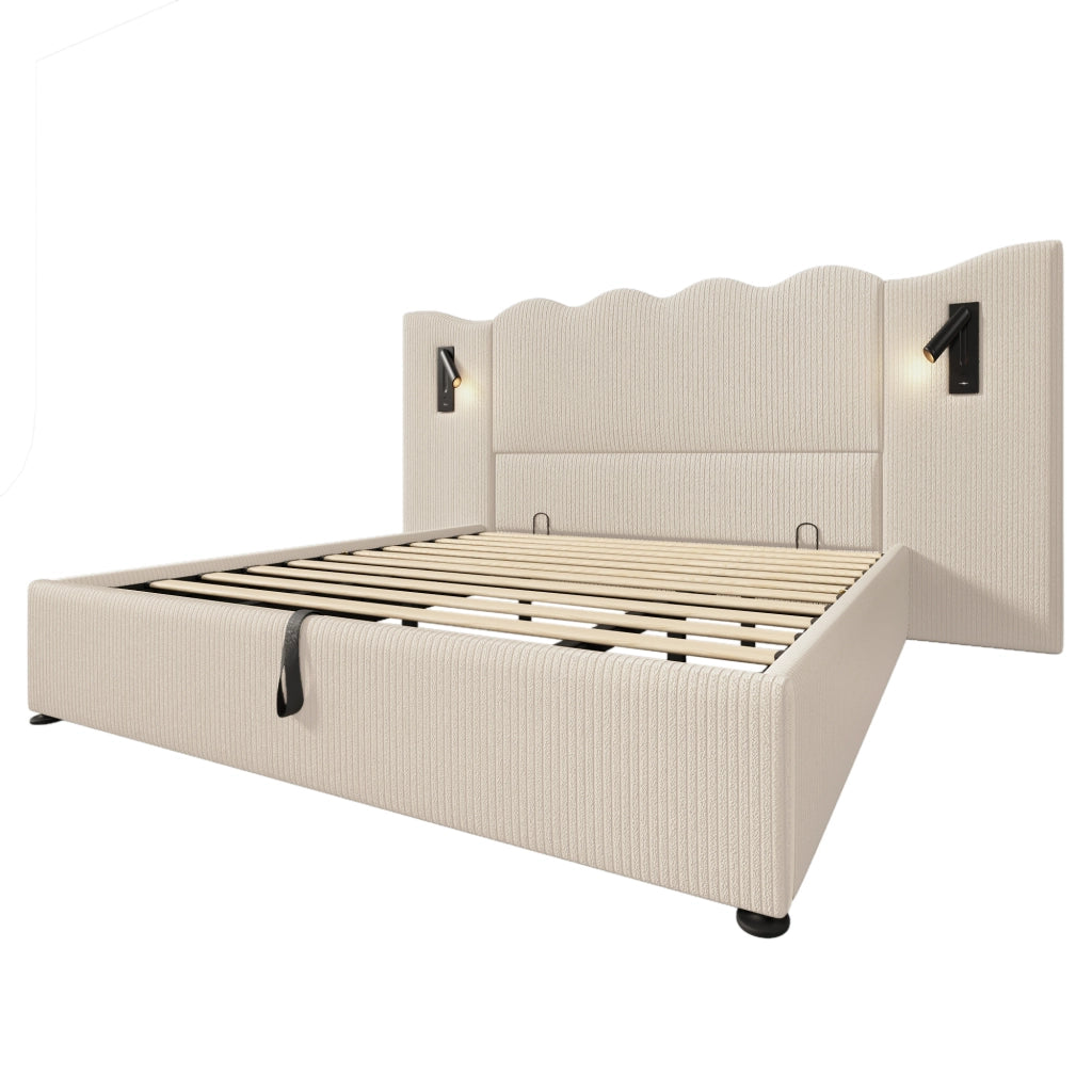 Letto matrimoniale 180x200 contenitore beige-bianco