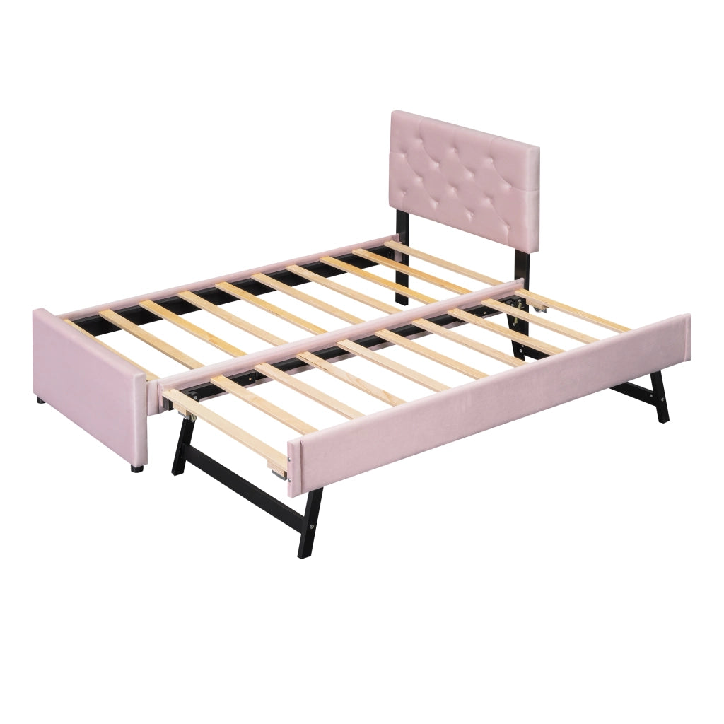 Letto imbottito 90x200 cm rosa con letto estraibile