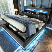 Letto contenitore 160x200 grigio con testiera; LED e porte USB