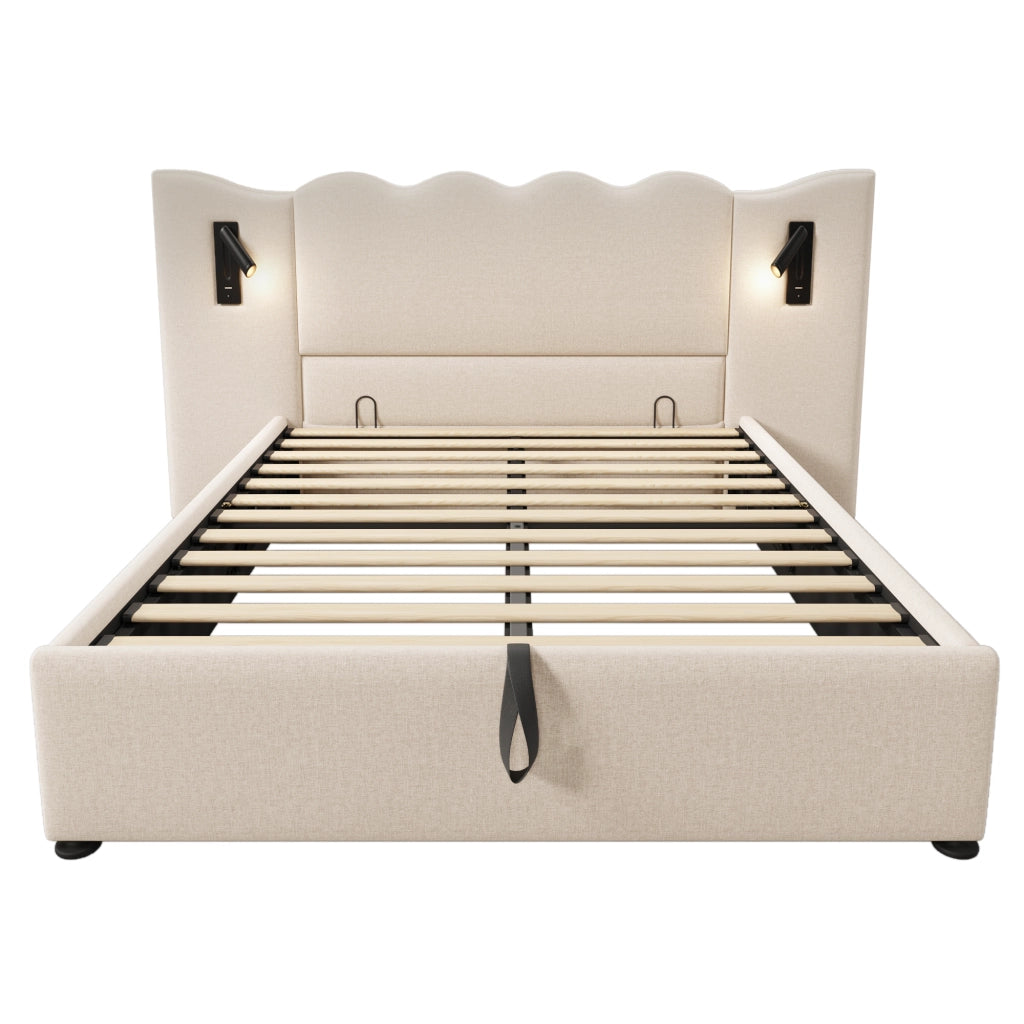 Letto matrimoniale 160x200 beige con contenitore