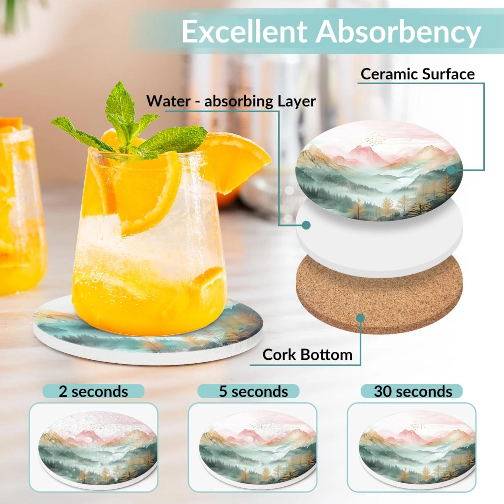 Set di 8 sottobicchieri in Vetroceramica e marmo, con base in sughero e supporto