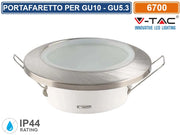 V-TAC VT-981 PORTAFARETTO ROTONDO FISSO DA INCASSO PER LAMPADINE GU10 NICKEL SATINATO IP44 - SKU 6700