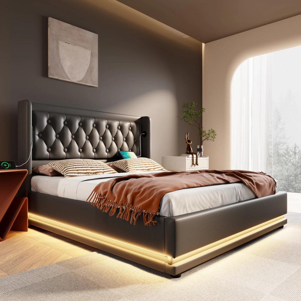 Letto contenitore matrimoniale 140x200 cm nero in PU
