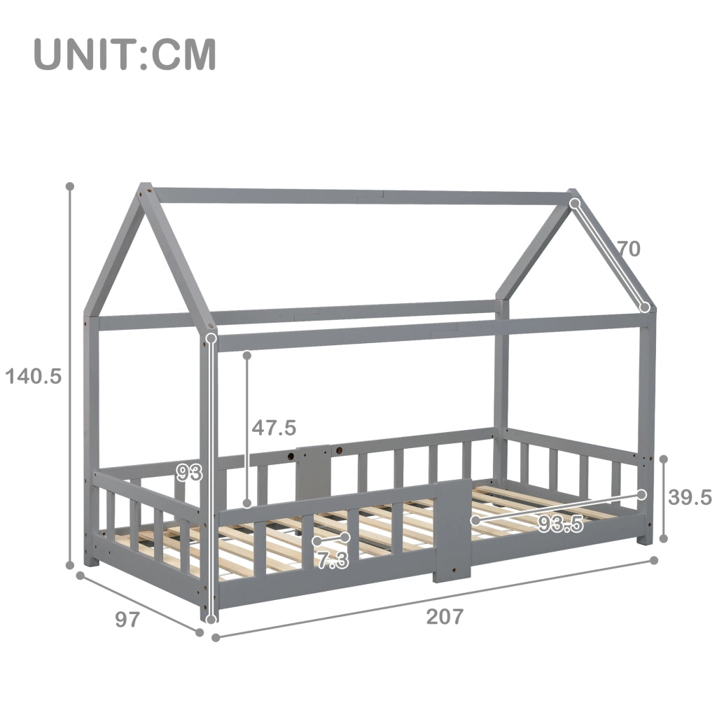 Letto casetta per bambini 90 x 200 cm grigio
