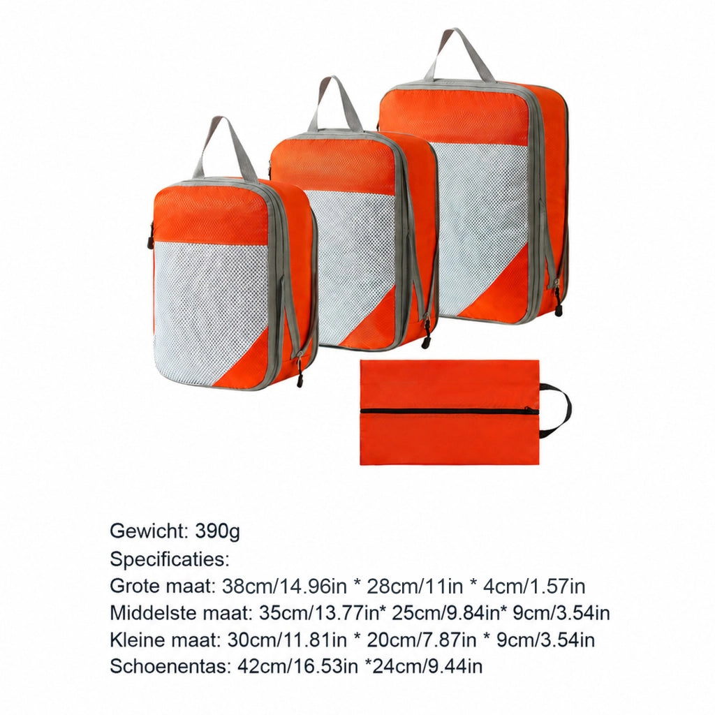 Set di 4 organizer da viaggio comprimibili arancioni