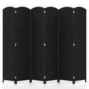 6-Panel Room Divider 5.6 FT Tall Folding Privacy Screen with Hand-woven Texture-Black