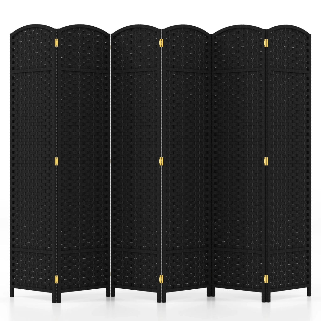 6-Panel Room Divider 5.6 FT Tall Folding Privacy Screen with Hand-woven Texture-Black