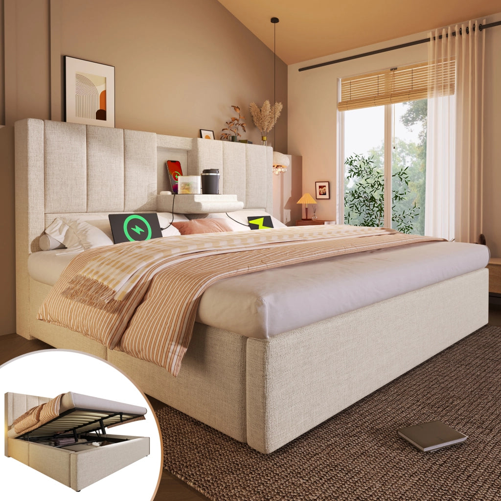 Letto matrimoniale contenitore beige 160x200 cm