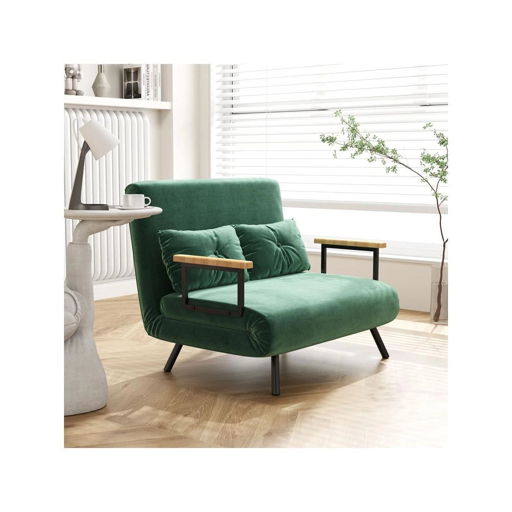 Divano letto 4 in 1 a 2 posti in tessuto effetto velluto verde 183x98,5cm, schienale regolabile salvaspazio per casa