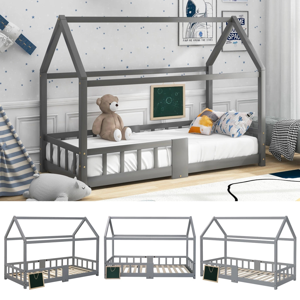 Letto casetta per bambini 90 x 200 cm grigio