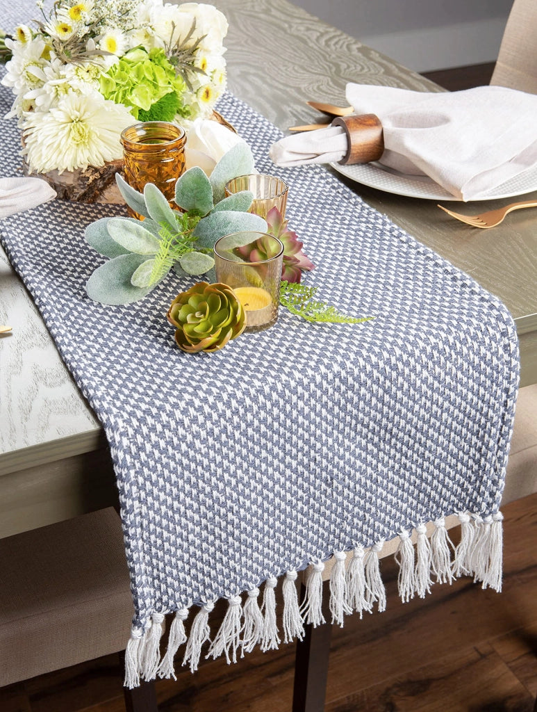 Runner da tavolo in cotone al 100%, colore blu, dimensioni 15 x 108 cm
