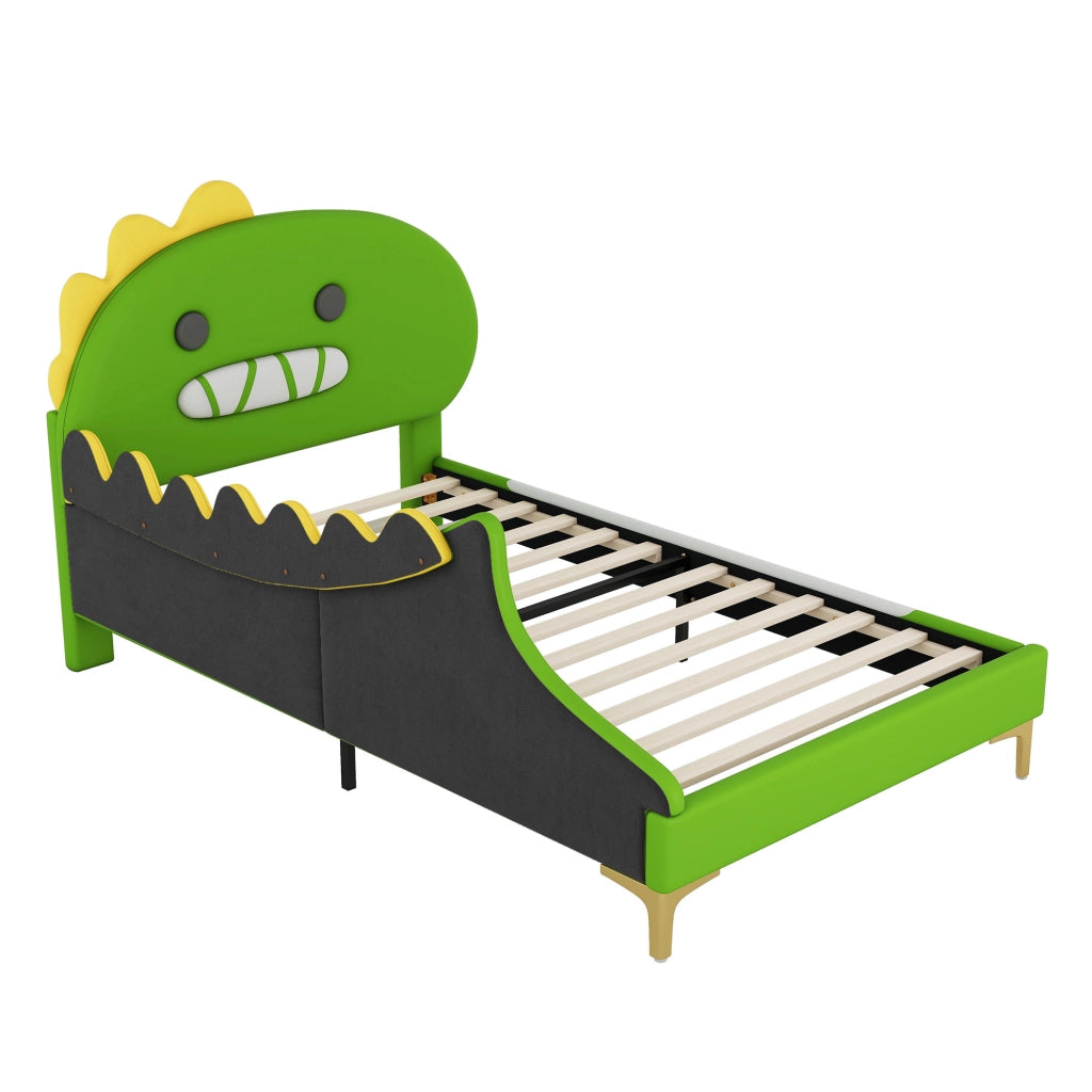 Letto per bambini a forma di dinosauro verde 90x200 cm
