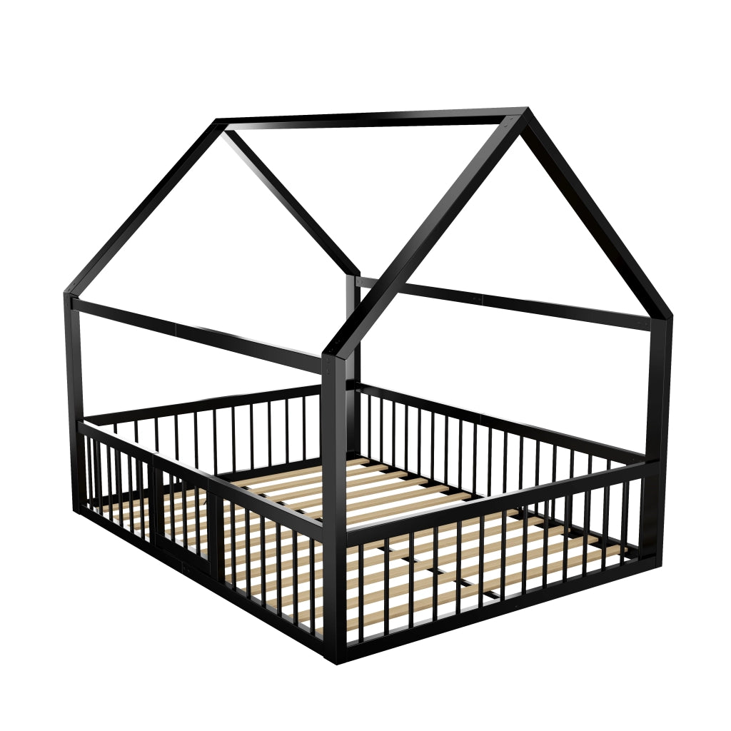 Letto a casetta nero 140 x 200 cm in metallo