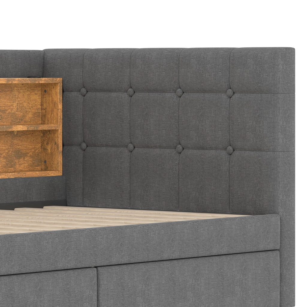 Letto singolo 90 × 200 cm con 2 cassetti in lino e MDF grigio con porte USB Type-C e ripiani