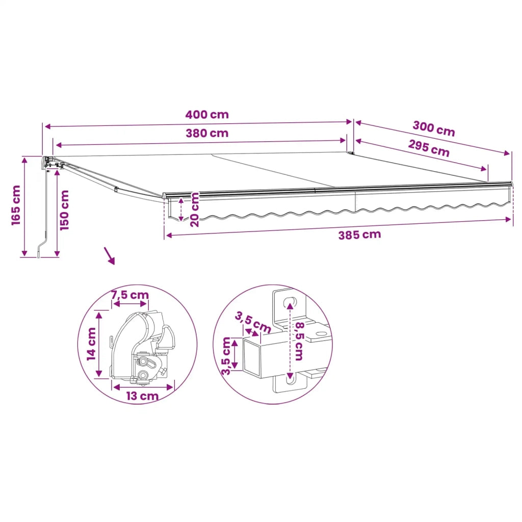 Tendone manuale 4 x 3 m Antracite 100% Poliestere 275576
