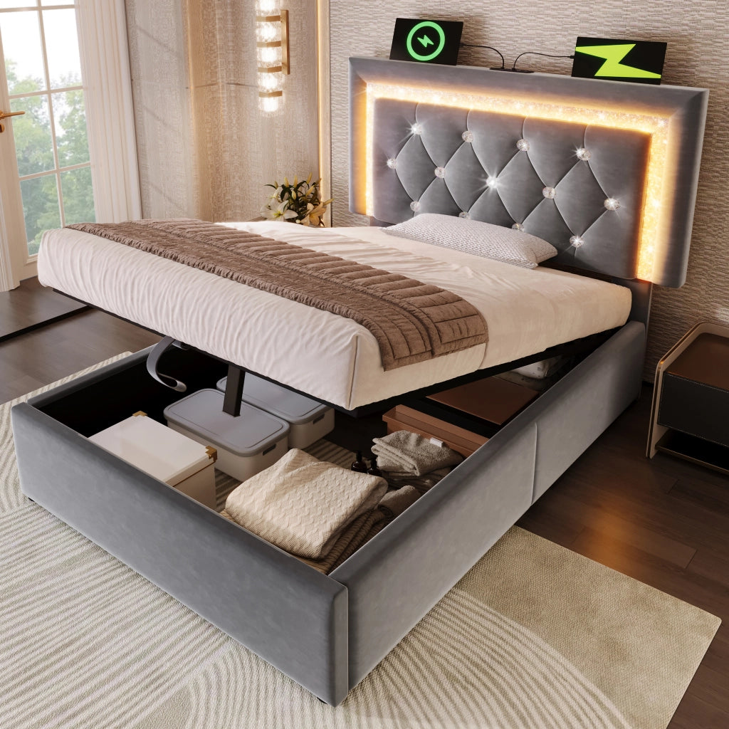 Letto singolo 90x200 cm grigio con contenitore idraulico