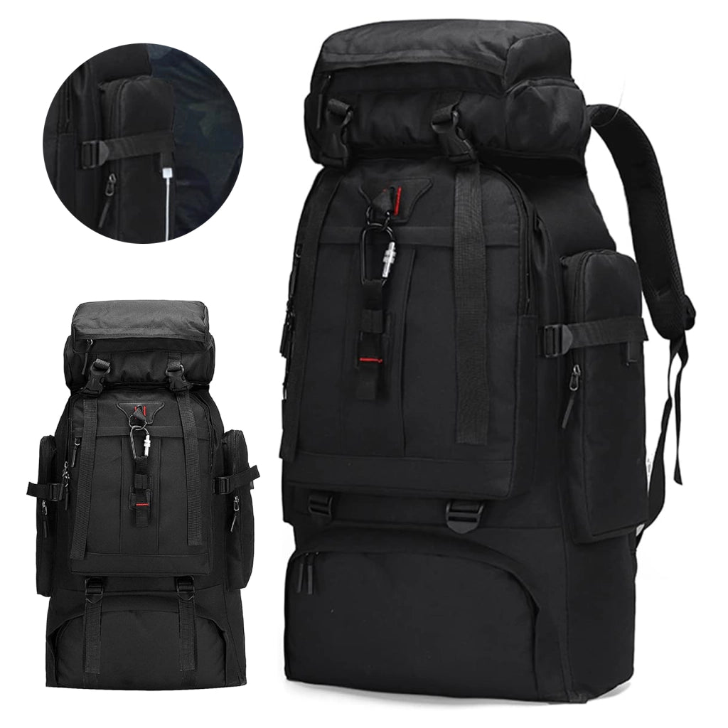 Zaino da trekking 80 L in nylon impermeabile, nero