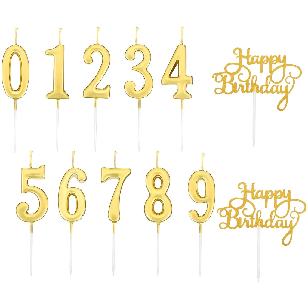 Candeline numeriche, set da 12 pezzi (0-9), con glitter, per torte