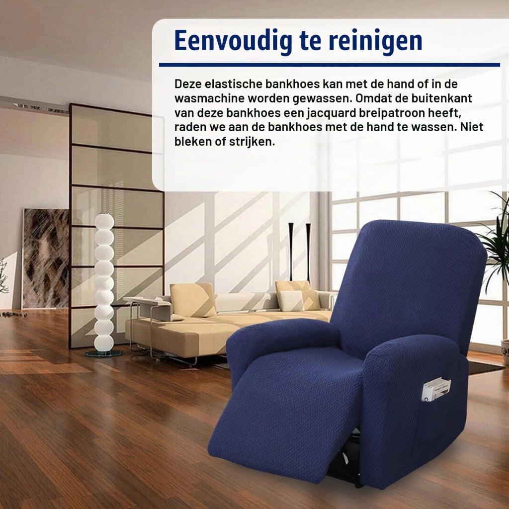Set di 4 coperture per poltrona relax, colore blu navy, elasticizzate