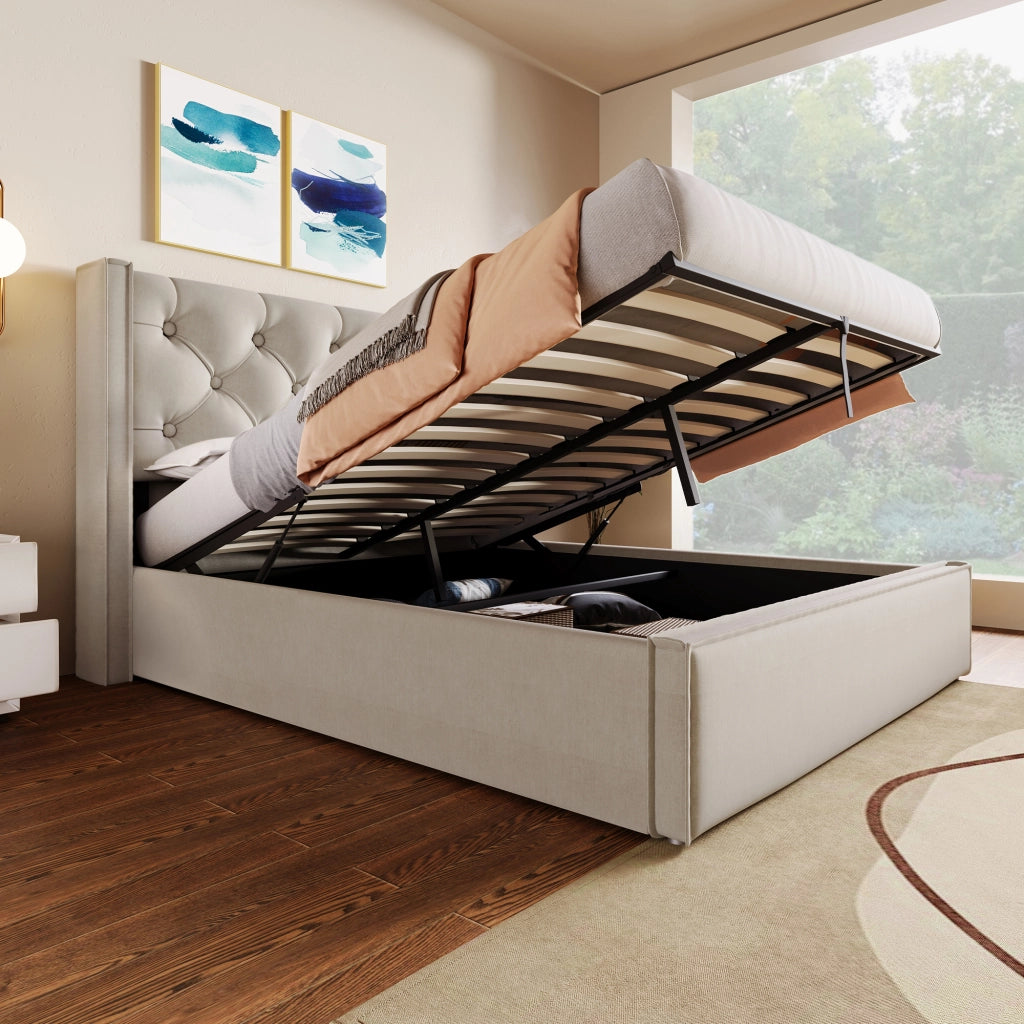 Letto imbottito 140x200 cm con contenitore grigio chiaro