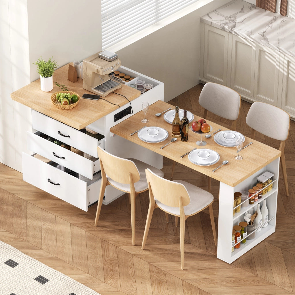 Tavolo da pranzo estensibile con LED e ricarica USB Type C in MDF bianco