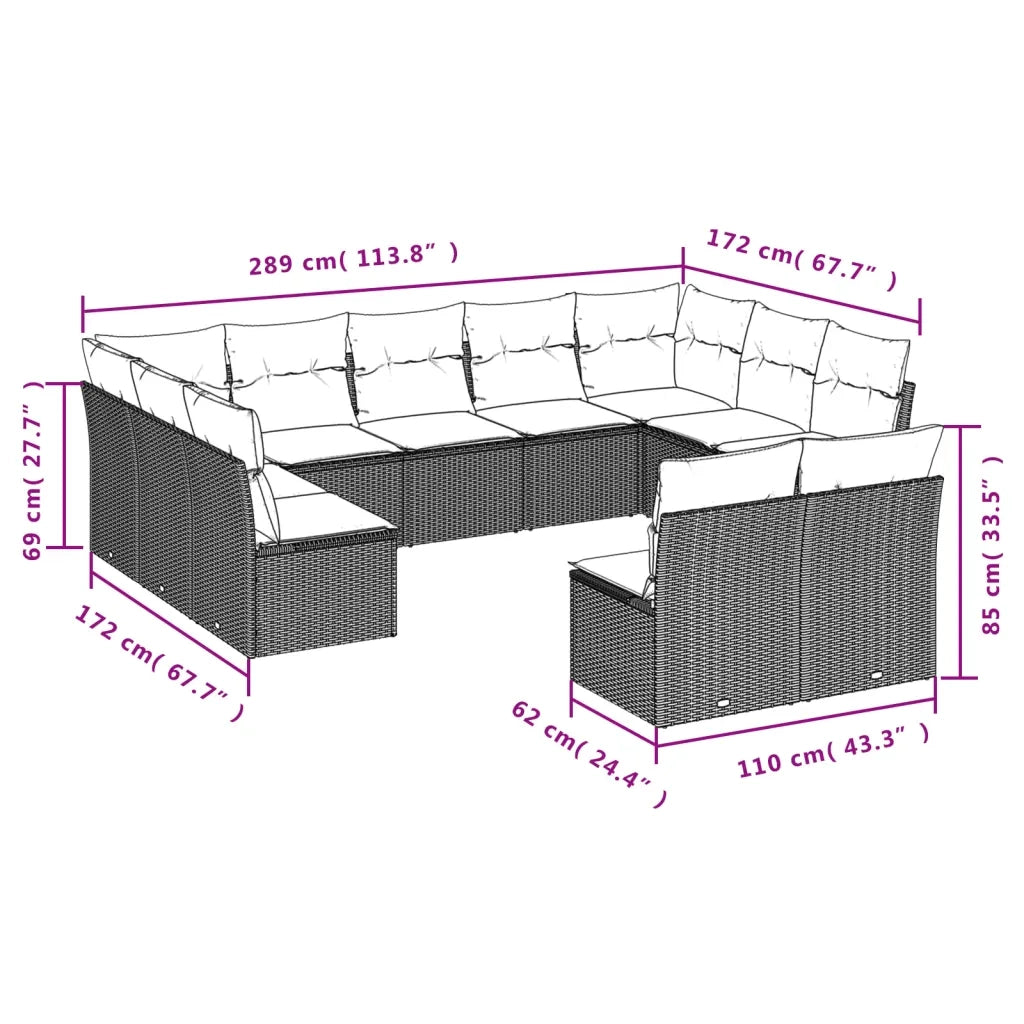 Set Divani da Giardino 11 pz con Cuscini in Polyrattan Nero 3218346