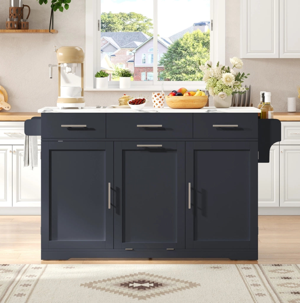 Isola cucina mobile grigia con piano ribaltabile e prese USB